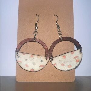 Wooden and Fabric Dangle Earrings